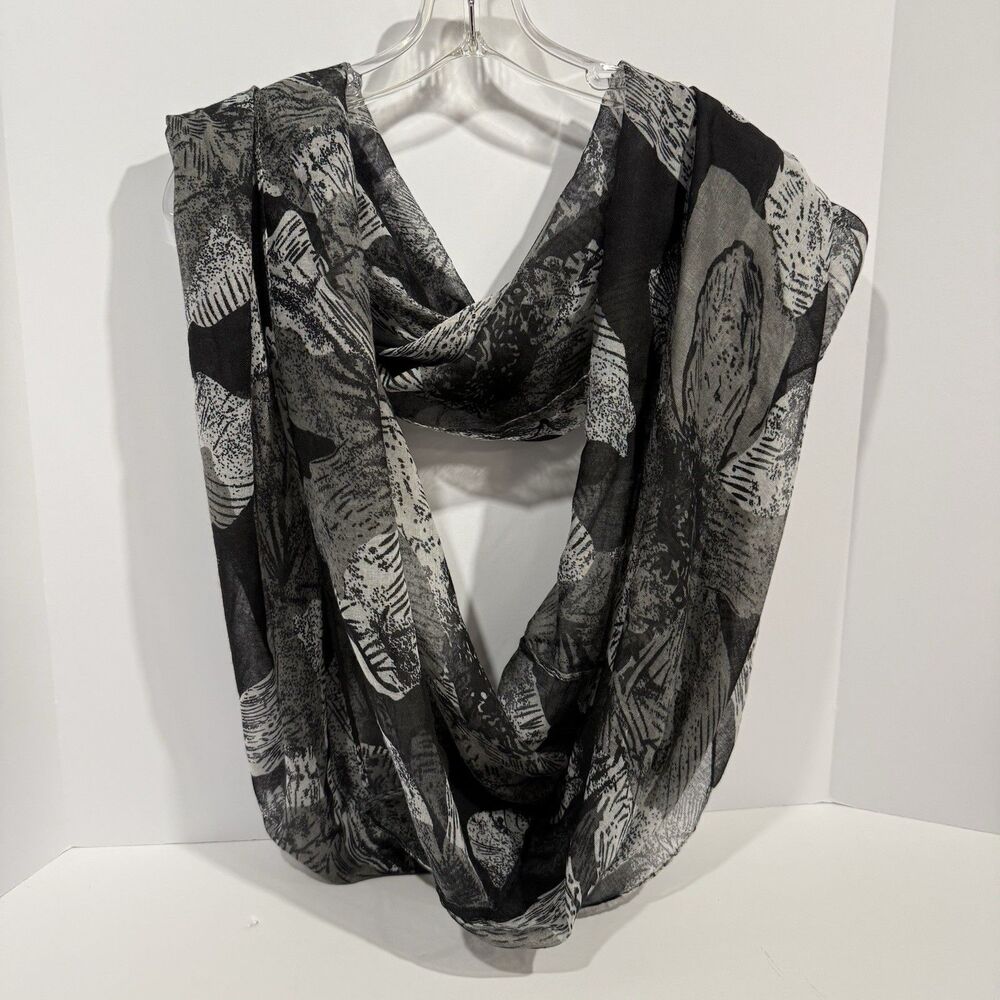 Black and Grey Abstract Floral Print Infinity Loop Scarf - Picture 9 of 11